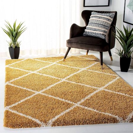 Modern Gold Shaggy Living Rug